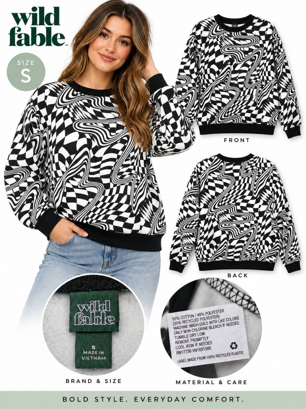 Wild Fable S Black White Optical Illusion Sweatshirt